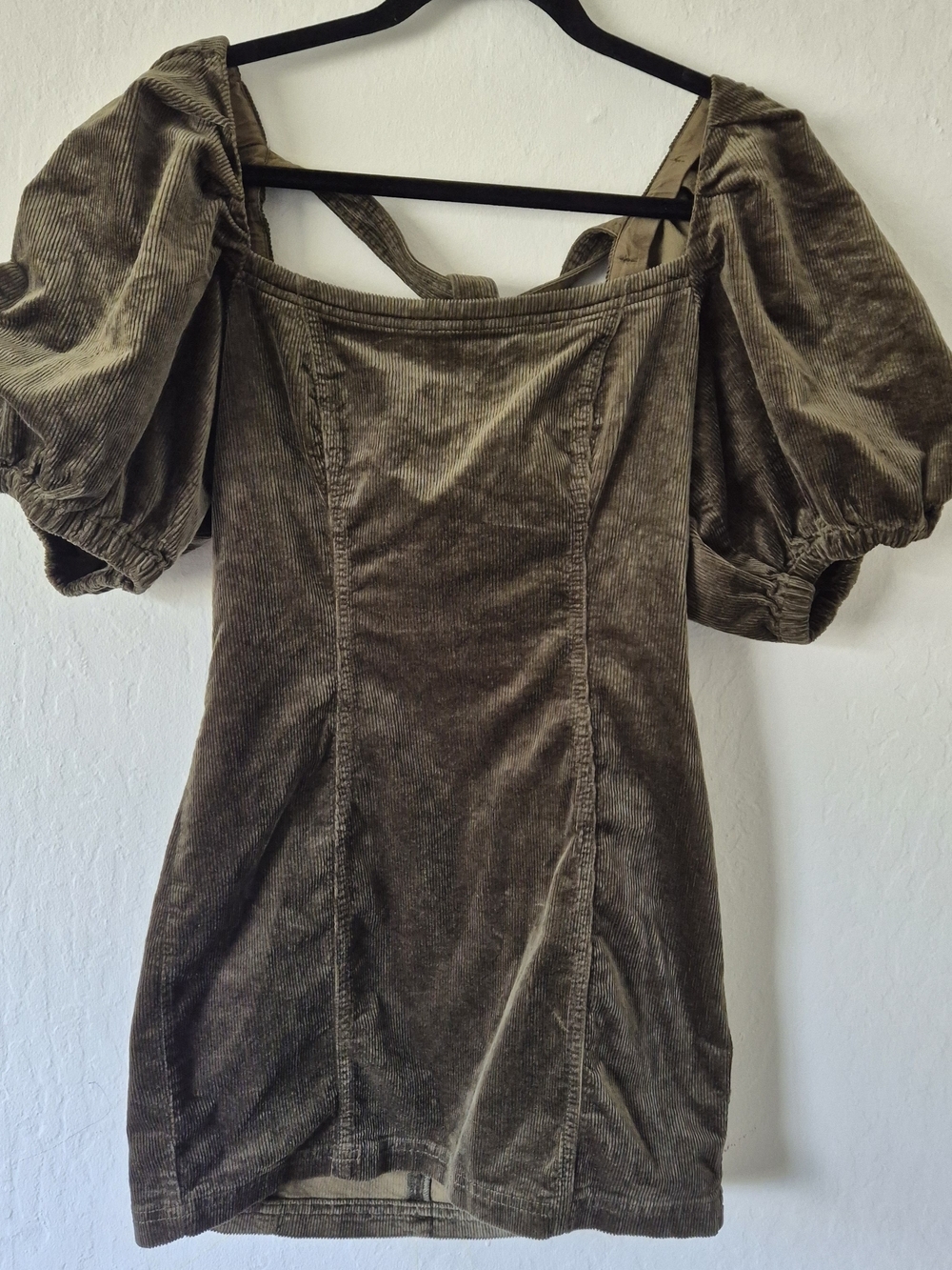 Pilcro Olive Green Puff-Sleeve Corduroy Mini Dress - Picture 6 of 8